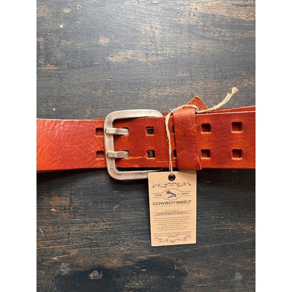 Y2k Chunky Cowboysbelt Amsterdam Handmade Leather Belt Italy Buckle Sz 38 NWT